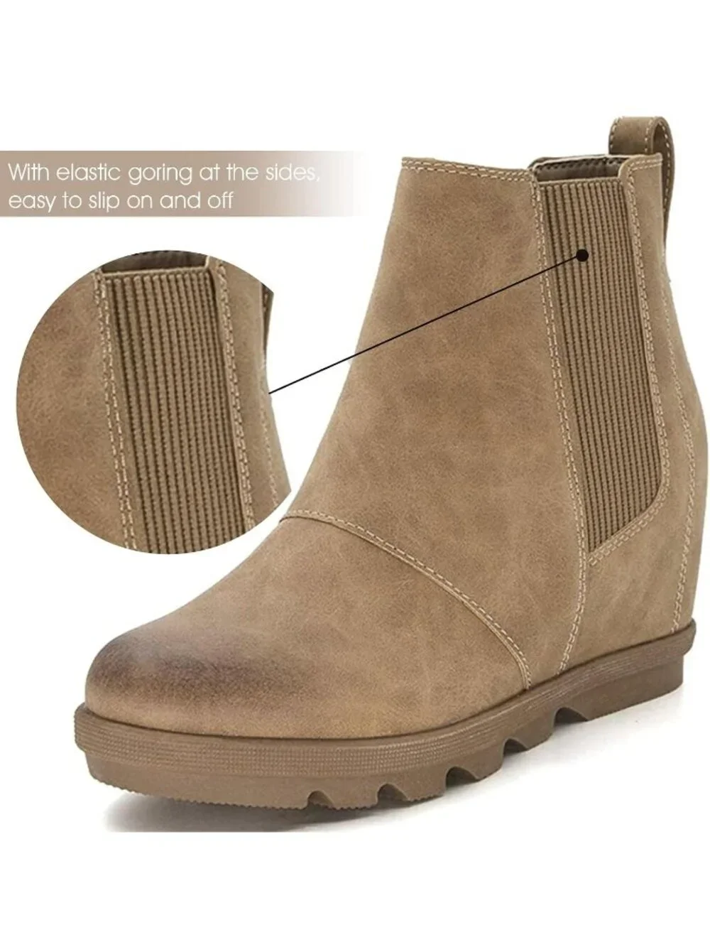 Women's Khaki Faux Leather Comfortable Hidden Heel Chelsea Ankle Stylish Booties